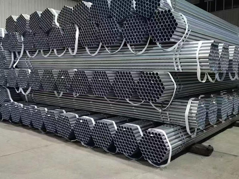 Hot-dip galvanized greenhouse steel pipes stacked ready for shipment