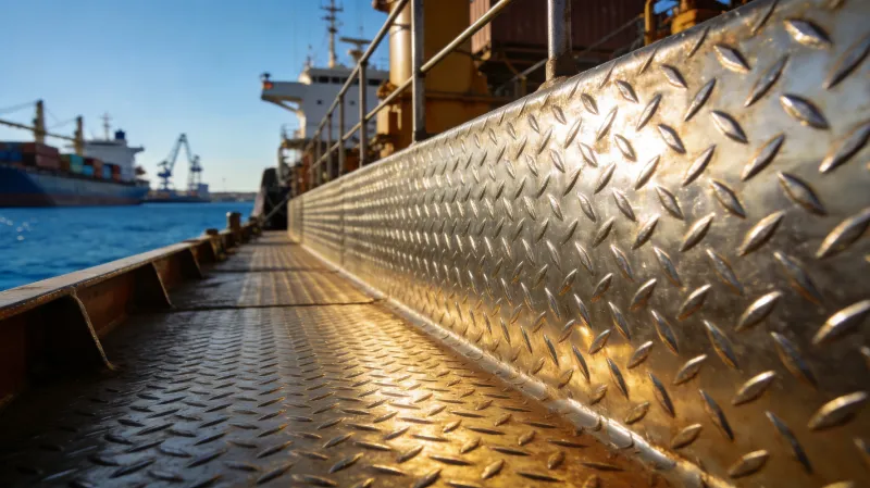 Chequered Plate installed on a ship deck for maritime anti-slip applications